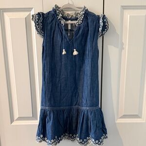 Zimmerman Girls Navy Embroidered Denim Dress with Tassel Tie NWT size 8 girls